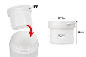 Ανταλλακτικό εσωτερικό λευκό βαζάκι 50 ml με λευκό καπάκι για τον κωδικό 516-1-50-εικόνα_διαστάσεις
