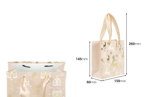 Sacs cadeaux de Noël en papier 150 x 60 x 145 mm avec ruban pour poignée - 12 pièces, motifs assortis-photo_dimensions