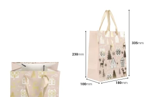 Sacs cadeaux de Noël en papier 180 x 100 x 230 mm avec ruban pour poignée - 12 pièces, motifs assortis-photo_dimensions