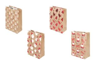 Sachets cadeaux de Noël en papier kraft 180 x 85 x 240 mm avec cordon de serrage - 12 pièces, motifs assortis-photo_produit