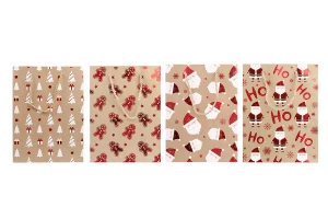 Sachets cadeaux de Noël en papier kraft 180 x 85 x 240 mm avec cordon de serrage - 12 pièces, motifs assortis-photo_groupe