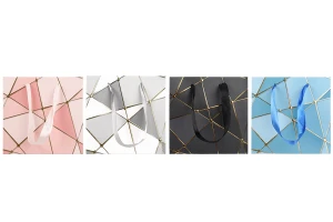 Paper gift bag 145x60x150 mm with geometric patterns and satin cord for handle - 12 pcs mix colors-image_group