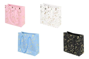 Paper gift bag 150x60x145 mm with gold details and string for handle - 12 pcs mix colors-image_product