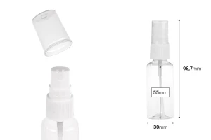 Bottiglia in PET da 30 ml con atomizzatore spray per sostanze oleose leggere in confezione da 12 pezzi-dimensioni_immagine