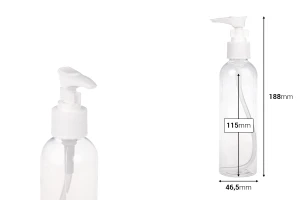 Transparent 200ml PET pump bottle for shampoo, available in a package with 12 pieces-image_dimensions