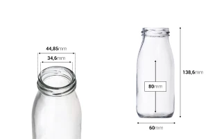 Petite bouteille en verre de 250ml pour la limonade et le jus - accepte le couvercle avec un trou pour la paille-photo_dimensions