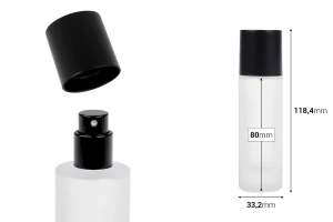 Flacon de parfum sablé de 30 ml avec vaporisateur et bouchon, disponible en plusieurs couleurs mates.-photo_dimensions