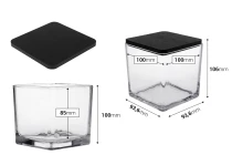 Glass decorative square jar 650 ml 100x100x100 mm with wooden lid for candle