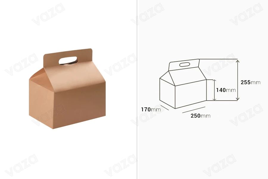 Kraft paper carrying case box with handle, cardboard bottom, in size 250x170x255 mm - 20 pcs-image_dimensions