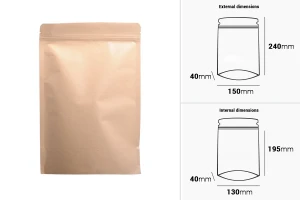 Sachets en papier kraft de type Doypack, avec fermeture zip, revêtement intérieur en aluminium et possibilité de fermeture par thermoscellage 150 x 40 x 240 mm - 50 pcs-2