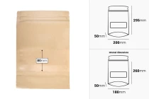 Doypack-Standbodenbeutel Kraft 200x50x295 mm mit Reißverschluss und Fenster, einer transparenten Innen- und Außenschicht, auch heißsiegelbar - 100 Stück Doypack-Standbodenbeutel Kraft 200x50x295 mm mit Reißverschluss und Fenster, einer transparenten Innen- und Außenschicht, auch heißsiegelbar - 100 Stück
