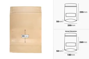 Σακουλάκια κραφτ τύπου Doy Pack 200x50x295 mm, με κλείσιμο zip και παράθυρο, εσωτερική και εξωτερική διάφανη επένδυση και δυνατότητα σφράγισης με θερμοκόλληση - 100 τμχ-2