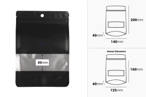 Aluminium Doypack Standbodenbeutel 140x40x200 mm, mit Zipperverschluss, Fenster und heißsiegelbar - 100 Stück-2