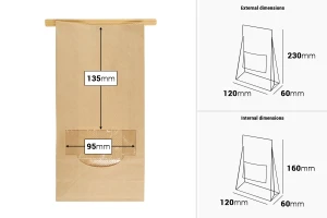 Σακουλάκια κραφτ 120x60x230 mm με παράθυρο και σύρμα για κλείσιμο (tin-tie)-εικόνα_διαστάσεις