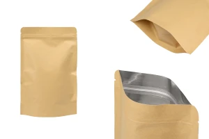 Σακουλάκια κραφτ τύπου Doy Pack, με κλείσιμο "zip", εσωτερική επένδυση αλουμινίου και δυνατότητα σφράγισης με θερμοκόλληση 150x40x240 mm - 50 τμχ-εικόνα_προϊοντική