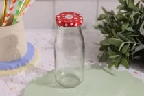Glasflasche 250 ml für Limonade mit Deckel (rosa, silber, rot) und Loch für Strohhalm