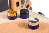 Blue frosted 20ml glass jar with sealing disc and EPE liner inserted in the cap