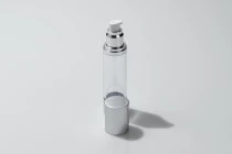 Μπουκάλι airless για κρέμα 50 ml με ακρυλικό, διάφανο σώμα, καπάκι και βάση αλουμινίου σε 2 χρώματα