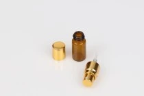 Bottiglietta di vetro da 2 ml, colore ambra, con spray in alluminio color oro lucido - 6 pezzi
