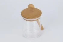 Βάζο 450 ml γυάλινο, στρογγυλό 85x100 mm με κουταλάκι και ξύλινο καπάκι