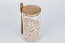 Βάζο 700 ml γυάλινο, στρογγυλό 85x150 mm με κουταλάκι και ξύλινο καπάκι Βάζο 700 ml γυάλινο, στρογγυλό 85x150 mm με κουταλάκι και ξύλινο καπάκι