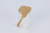 250ml Glasbehälter quadratisch 60x100 mm mit Löffel und Holzdeckel 250ml Glasbehälter quadratisch 60x100 mm mit Löffel und Holzdeckel