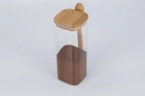 Βάζο 900 ml γυάλινο, τετράγωνο 80x200 mm με κουταλάκι και ξύλινο καπάκι Βάζο 900 ml γυάλινο, τετράγωνο 80x200 mm με κουταλάκι και ξύλινο καπάκι