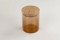 Βαζάκι γυάλινο 85x100 mm με ξύλινο καπάκι και λάστιχο Βαζάκι γυάλινο 85x100 mm με ξύλινο καπάκι και λάστιχο