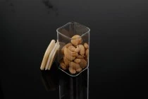 250ml Glasdose, quadratisch mit Holzdeckel und Gummi