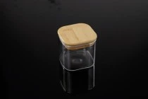 Barattolo quadrato in vetro da 290 ml, con coperchio in legno e gomma