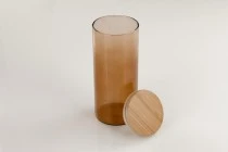 Βαζάκι γυάλινο 65x150 mm με ξύλινο καπάκι σε διάφορα χρώματα