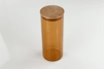 Βαζάκι γυάλινο 85x200 mm με ξύλινο καπάκι σε διάφορα χρώματα