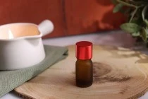 Γυάλινο μπουκαλάκι 5 ml για αιθέρια έλαια με στόμιο PP18 σε ανοιχτό καραμελέ ματ χρώμα
