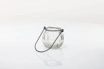 200ml round glass lantern tealight holder with metal handle