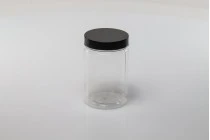 Transparent 250ml PET jar for bath soaks with black cap in size 65x100 mm Transparent 250ml PET jar for bath soaks with black cap in size 65x100 mm