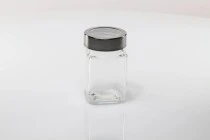 Βαζάκι 270 ml γυάλινο τετράγωνο 65x110 mm με καπάκι σε ασημί-διάφανο Βαζάκι 270 ml γυάλινο τετράγωνο 65x110 mm με καπάκι σε ασημί-διάφανο