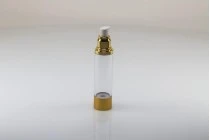 Μπουκάλι airless για κρέμα 50 ml με πλαστικό, διάφανο σώμα, καπάκι και βάση αλουμινίου σε 2 χρώματα